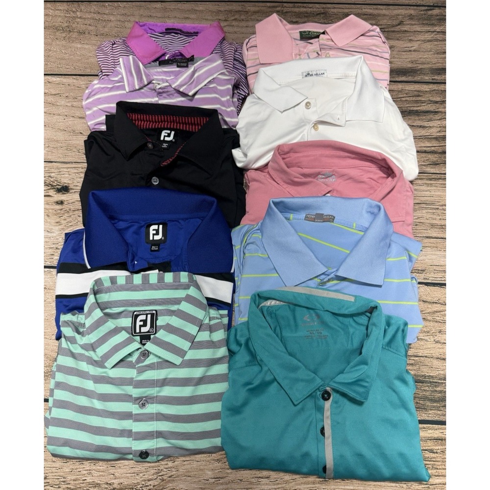 Lot of 10 Golf Polo Shirts Men's XL Peter Millar FootJoy RLX Oakley Masters